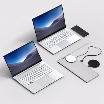 Laptop and smart phone on white background - 3D rendering (ID: 001598)