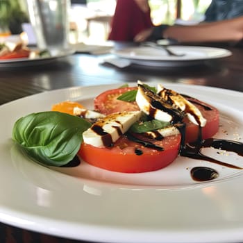 Caprese salad with tomato, mozzarella cheese, and basil (ID: 001611)
