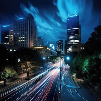 The light trails on a modern building background (ID: 001620)