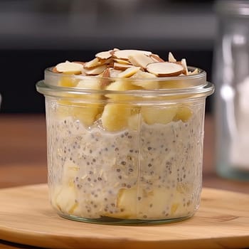 Chia seed pudding with banana in glass jar (ID: 001656)