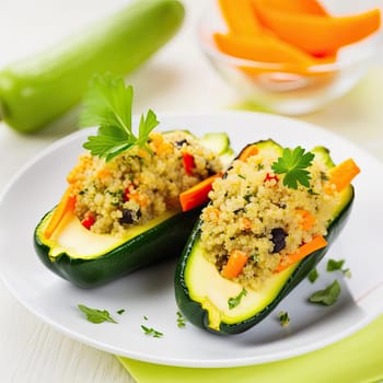 Zucchini stuffed with couscous and vegetables - shallow dof (ID: 001658)