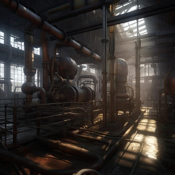 Industrial interior of a power plant with pipes and valves (ID: 001662)