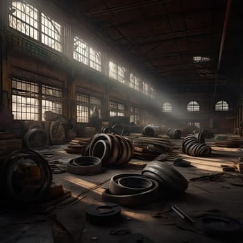 Abandoned industrial warehouse with a lot of raw material (ID: 001664)