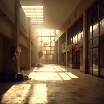 Interior of an abandoned office building in the light of the sun (ID: 001675)