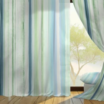 White, green, anb blue curtains in the room (ID: 001687)