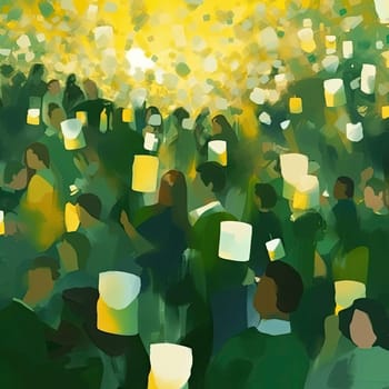 Crowd of people silhouettes in the city - vector illustration (ID: 001693)