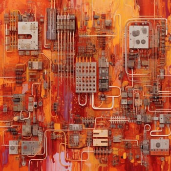 Electronic circuit board on a red background (ID: 001703)