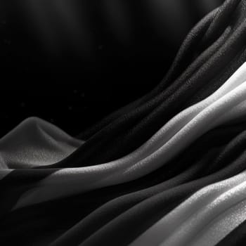 Close up of rippled white satin fabric on black background (ID: 001717)