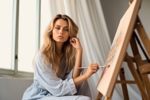 young woman relaxing and painting a picture , AI Generative