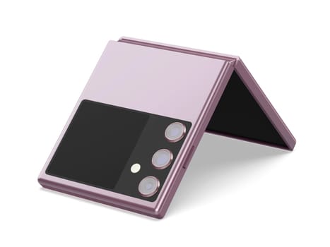 Purple foldable smartphone on white background