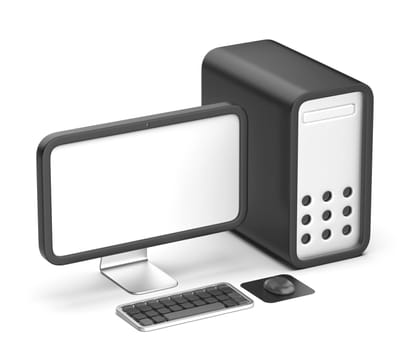 Simple desktop computer with widescreen monitor and wireless keyboard and mouse