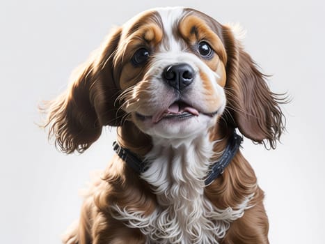 Cute happy cocker spaniel puppy on white background. Generative Ai