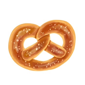 Hand drawn pretzel isolated on white background. Food illustration isolated on white. Bakery product