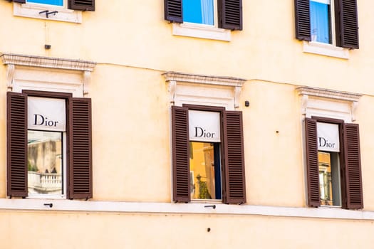 Window of Dior shop in Rome, Italy. June 2023, Rome, Italy