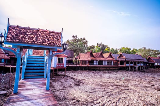 Asia climate disasters . Thai traditional Village after the drought.