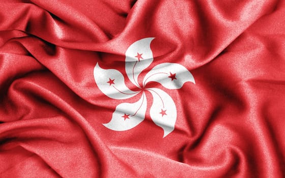 Hong Kong flag. fabric texture flag of Hong Kong. 3d illustration