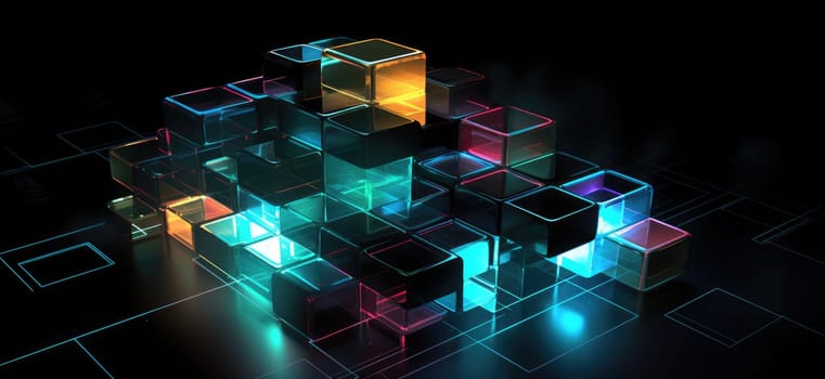 Bright colored cubes on a dark background. Beautiful background