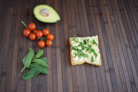 Healthy toast with cottage cheese and fresh village butter.