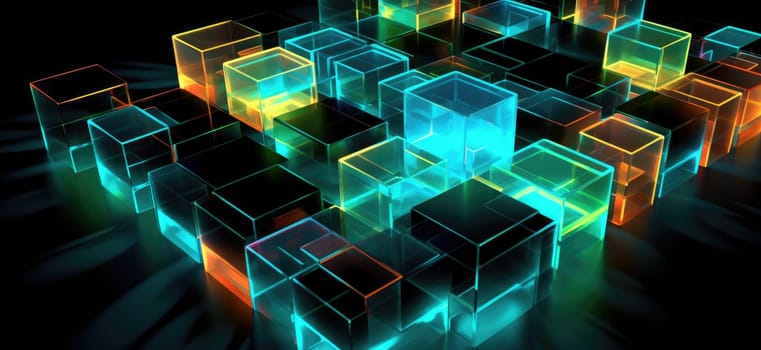 Bright colored cubes on a dark background. Beautiful background