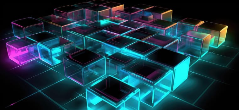 Bright colored cubes on a dark background. Beautiful background