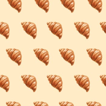 Seamless pattern with baking. Hand drawn illustrations of sweet pastries croissants