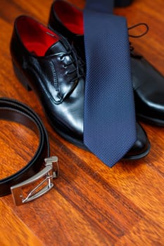 men's accessories shoes, belt, tie and cufflinks