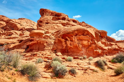 Valley of Fire is located 50 miles north of Las Vegas, Nevada.  Various shots depicting the rocky sandstone formations with some clouds and thunderstorms.