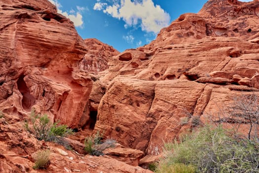 Valley of Fire is located 50 miles north of Las Vegas, Nevada.  Various shots depicting the rocky sandstone formations with some clouds and thunderstorms.