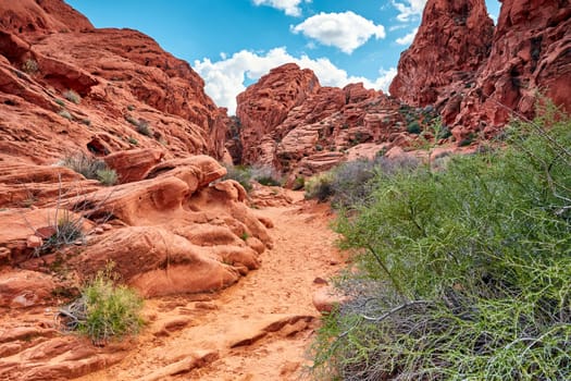 Valley of Fire is located 50 miles north of Las Vegas, Nevada.  Various shots depicting the rocky sandstone formations with some clouds and thunderstorms.