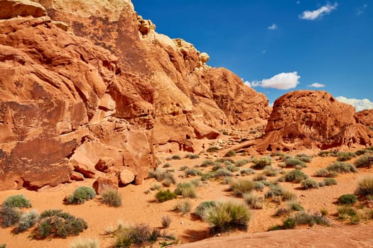 Valley of Fire is located 50 miles north of Las Vegas, Nevada.  Various shots depicting the rocky sandstone formations with some clouds and thunderstorms.