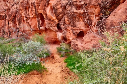 Valley of Fire is located 50 miles north of Las Vegas, Nevada.  Various shots depicting the rocky sandstone formations with some clouds and thunderstorms.