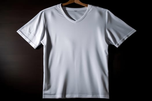 white t-shirt on wooden hanger. White tshirt mockup template. ai generated