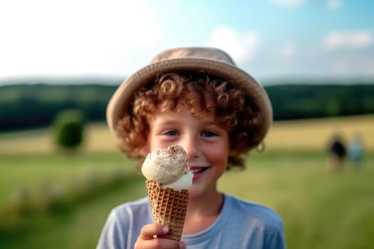 potrait of pretty boy with ice cream. ai generated