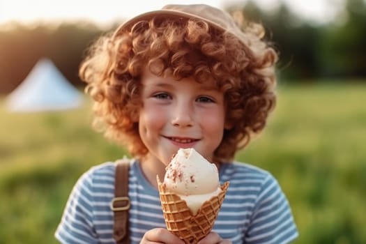 potrait of pretty boy with ice cream. ai generated