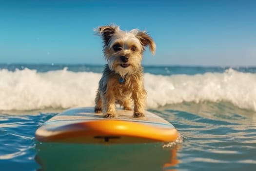 dog on a sup board. Summer sport ai generated