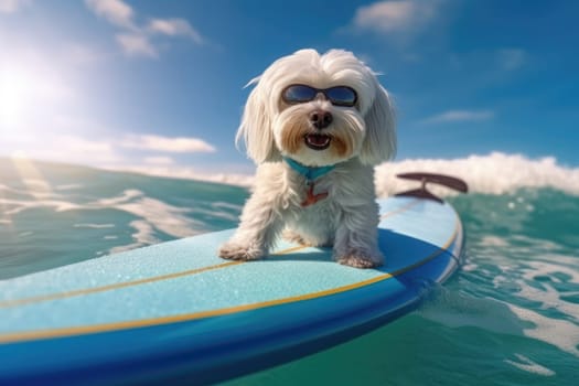 dog on a sup board. Summer sport ai generated