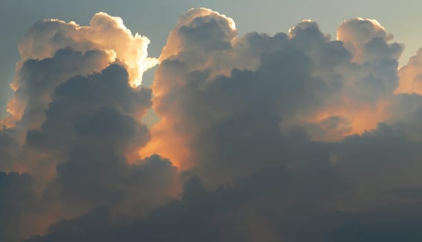 Light shines through Clouds before Sunset. Light of the Evening Sunlight, It's a Mesmerizing Scene, They can be used as Wallpaper that Look Amazing, Space for text, Selective focus.