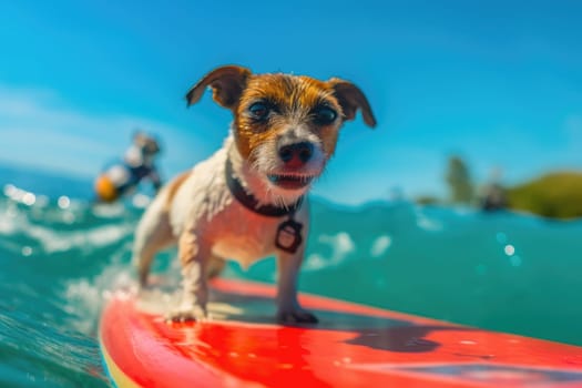 dog on a sup board. Summer sport ai generated