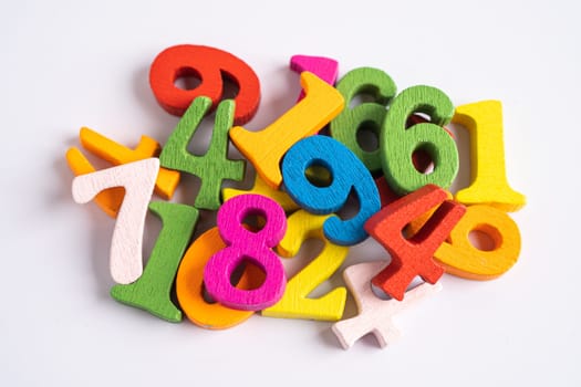 Math number colorful on white background, education study mathematics learning teach concept.