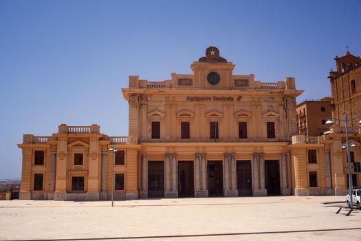 View of the railway central station palace in Agrigento, Italy