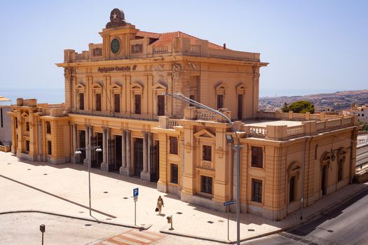 View of the railway central station palace in Agrigento, Italy