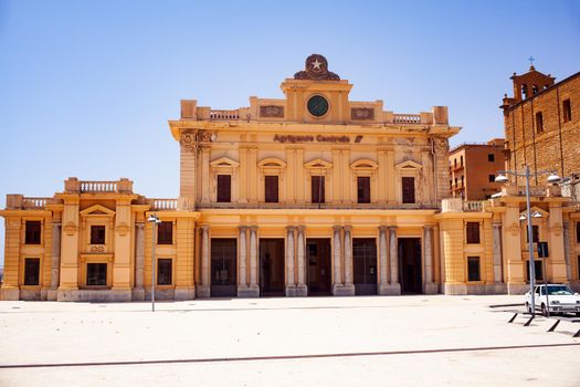 View of the railway central station palace in Agrigento, Italy