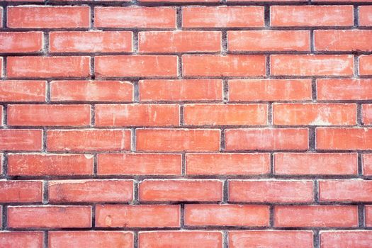 Design element of real red antique retro brick tone, pattern wall background of chinese house at street, close up, flat lay, top front view layout.