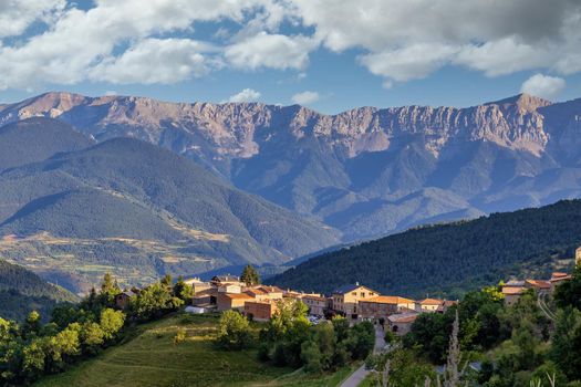 Summer landscape in La Cerdanya, village Aranser, Pyrenees mountain, Catalonia, Spain.