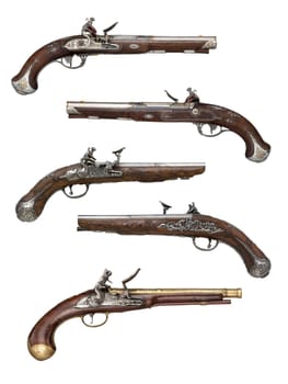 antique, vintage handguns from the 17th century. isolated background