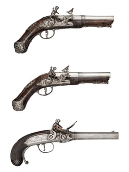 antique, vintage handguns from the 17th century. isolated background