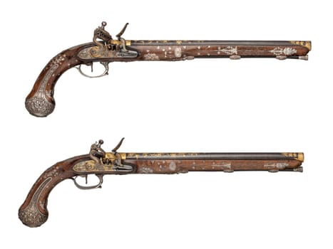 antique, vintage handguns from the 17th century. isolated background