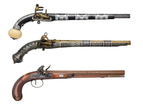 antique, vintage handguns from the 17th century. isolated background