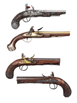 antique, vintage handguns from the 17th century. isolated background