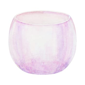 Violet glass candlestick, vase. Hand drawn watercolor illustration. Good for event, Christmas decoration, romantic, wedding, interior designs